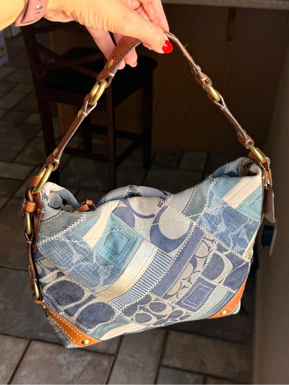 Coach Denim Patchwork Signature Hobo Shoulder Bag- 💙Y2K Style